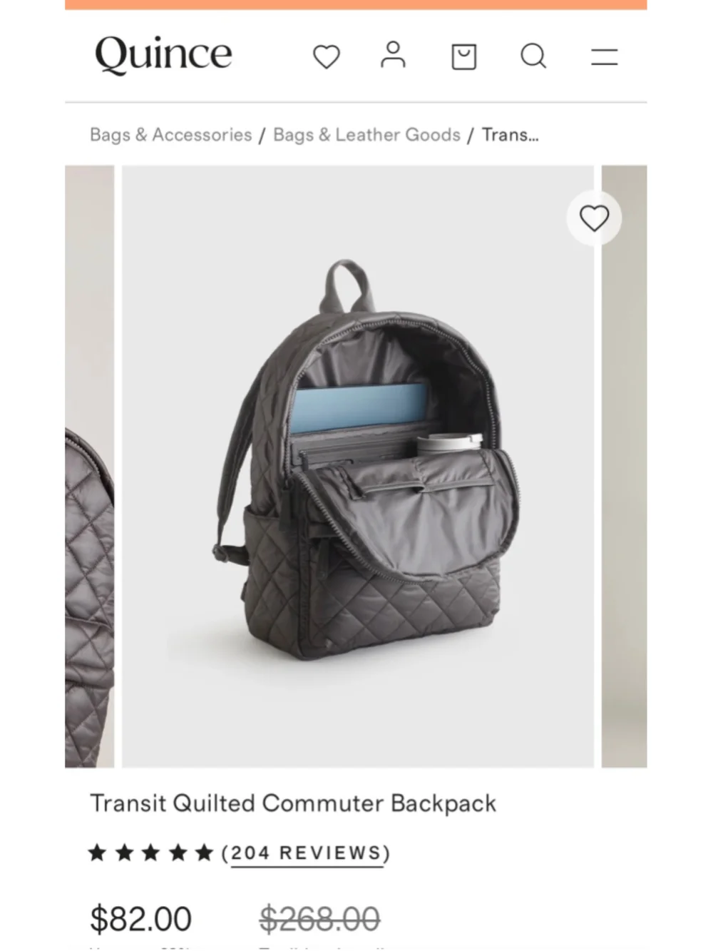 Quince| Transit Quilted Commuter Backpack | NWT